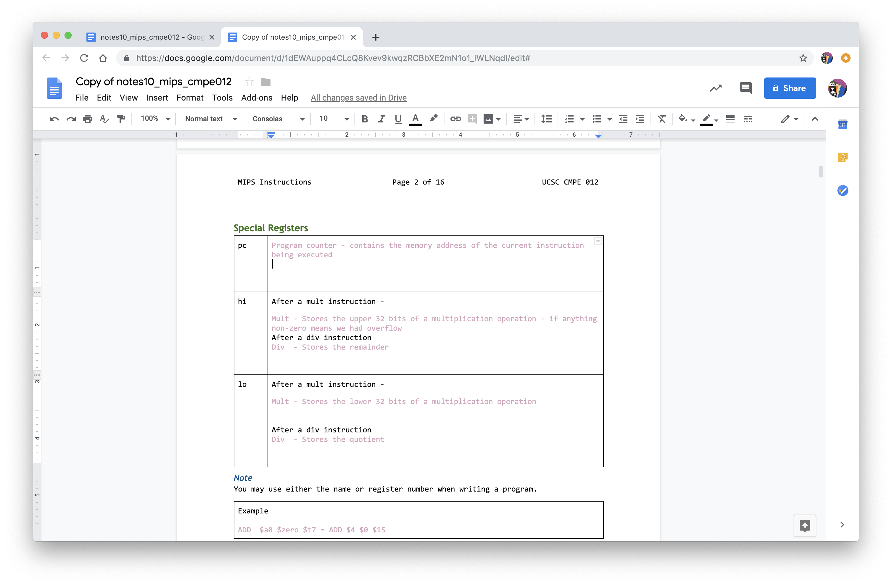 Screenshot of worksheet with previously hidden answers displayed in pink.